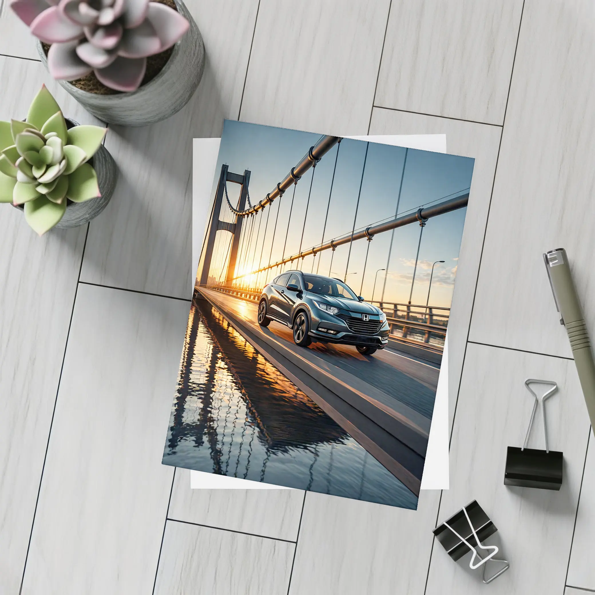 Honda HR-V Crossing Bridge at Sunset – Postcards