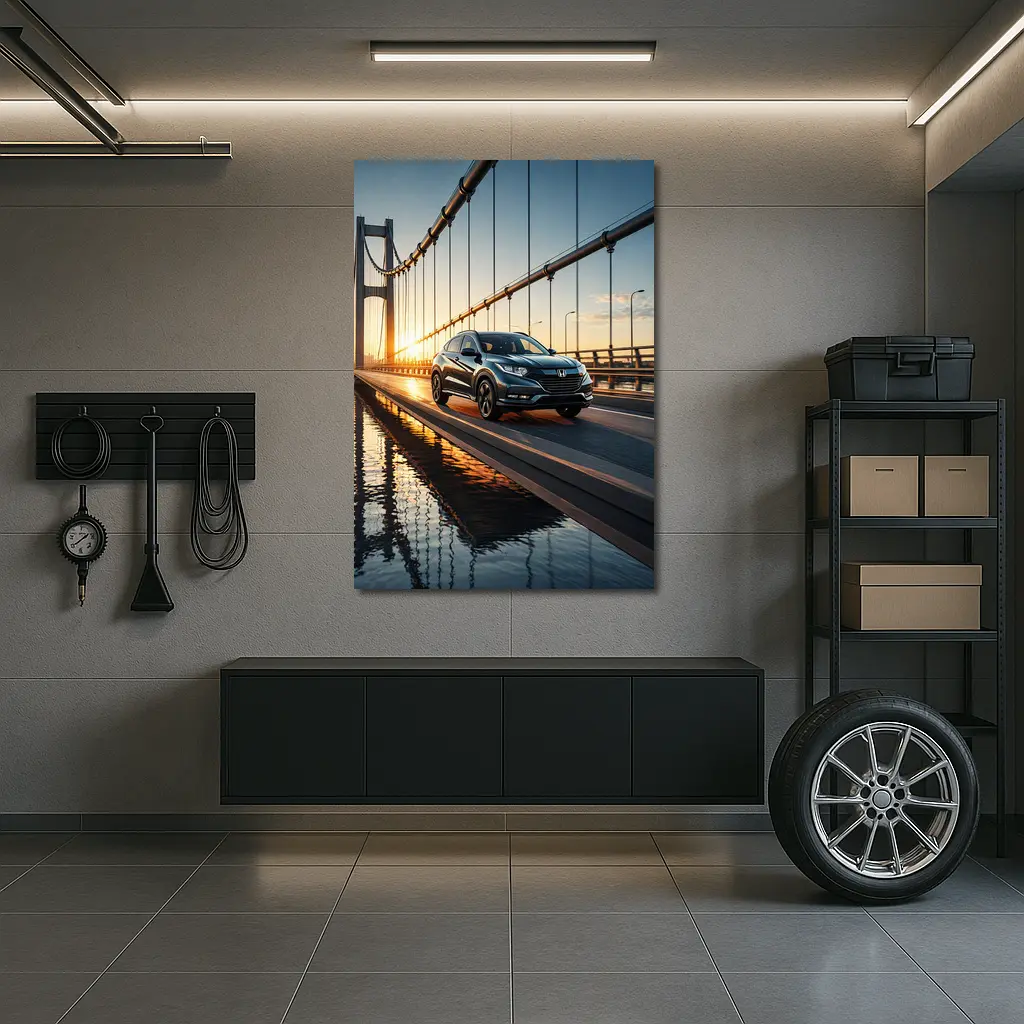 Honda HR-V Crossing Bridge at Sunset – Wall Art