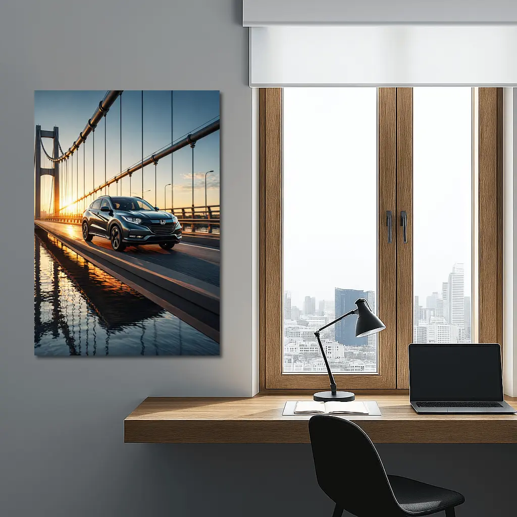 Honda HR-V Crossing Bridge at Sunset – Wall Art