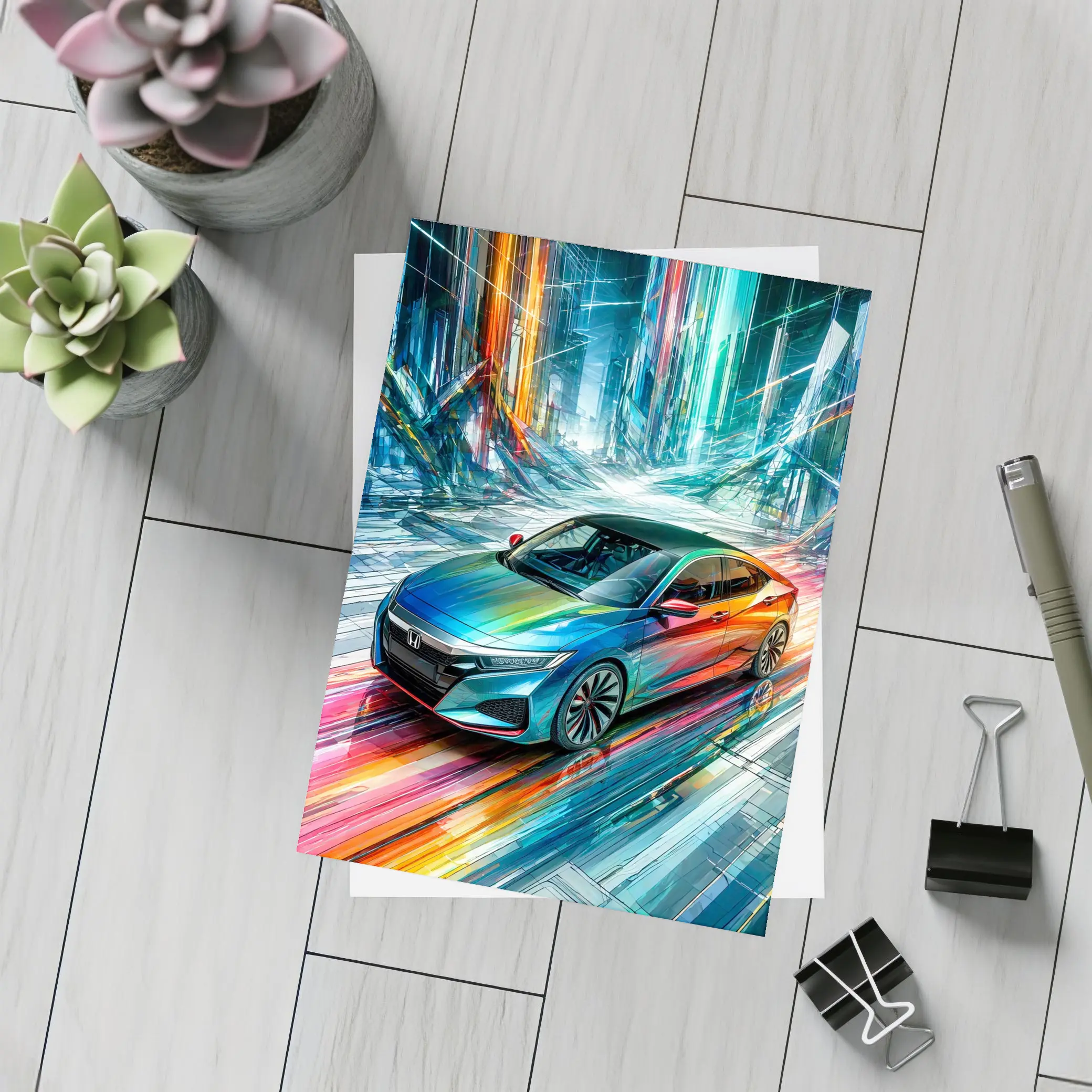 Honda Insight Colorful Abstract Futuristic City Art – Postcards