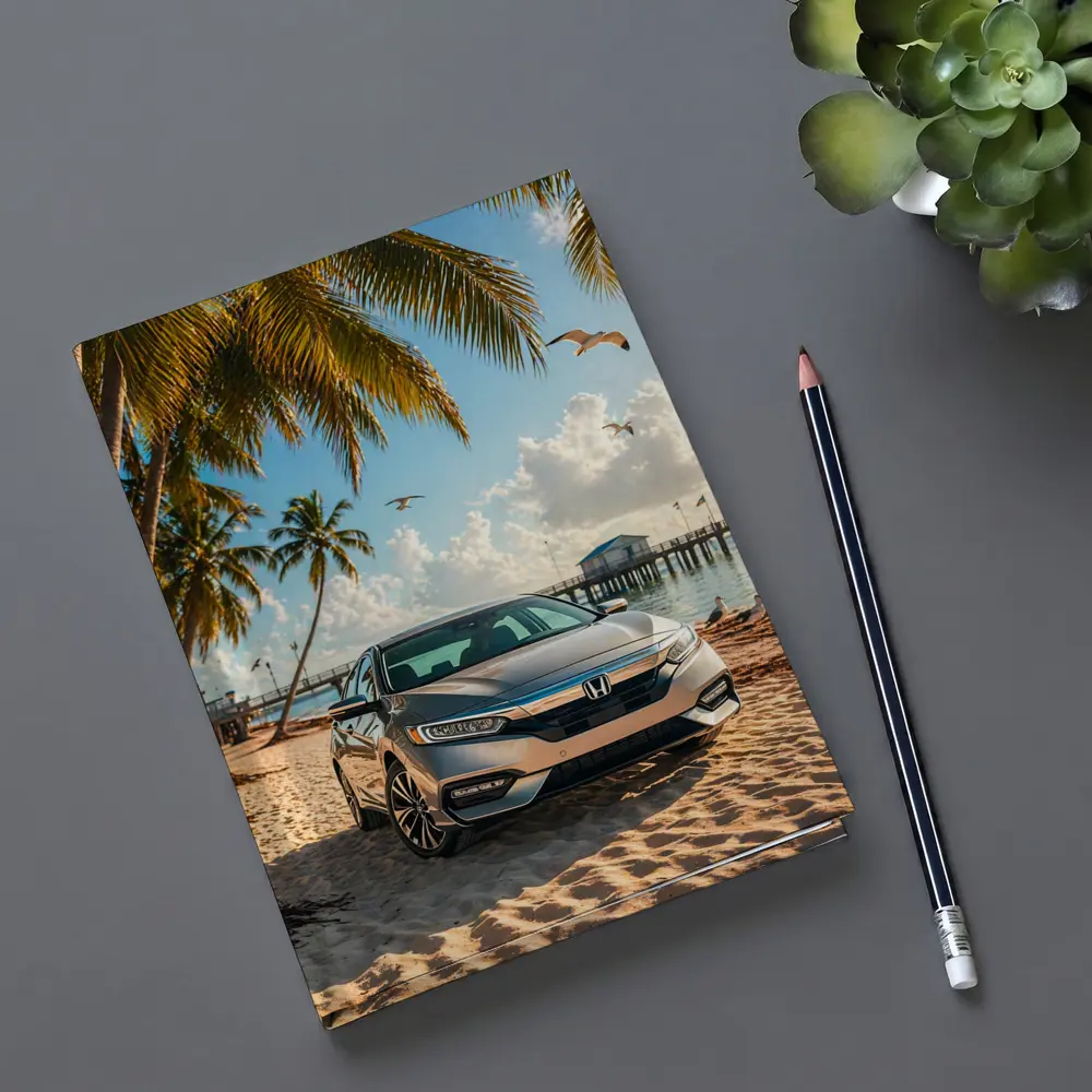 Honda Insight Parked on Tropical Sandy Beach – Notebooks