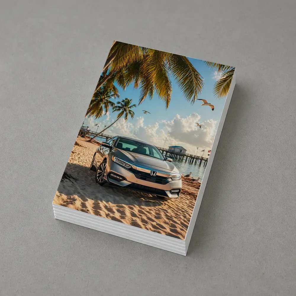 Honda Insight Parked on Tropical Sandy Beach – Postcards