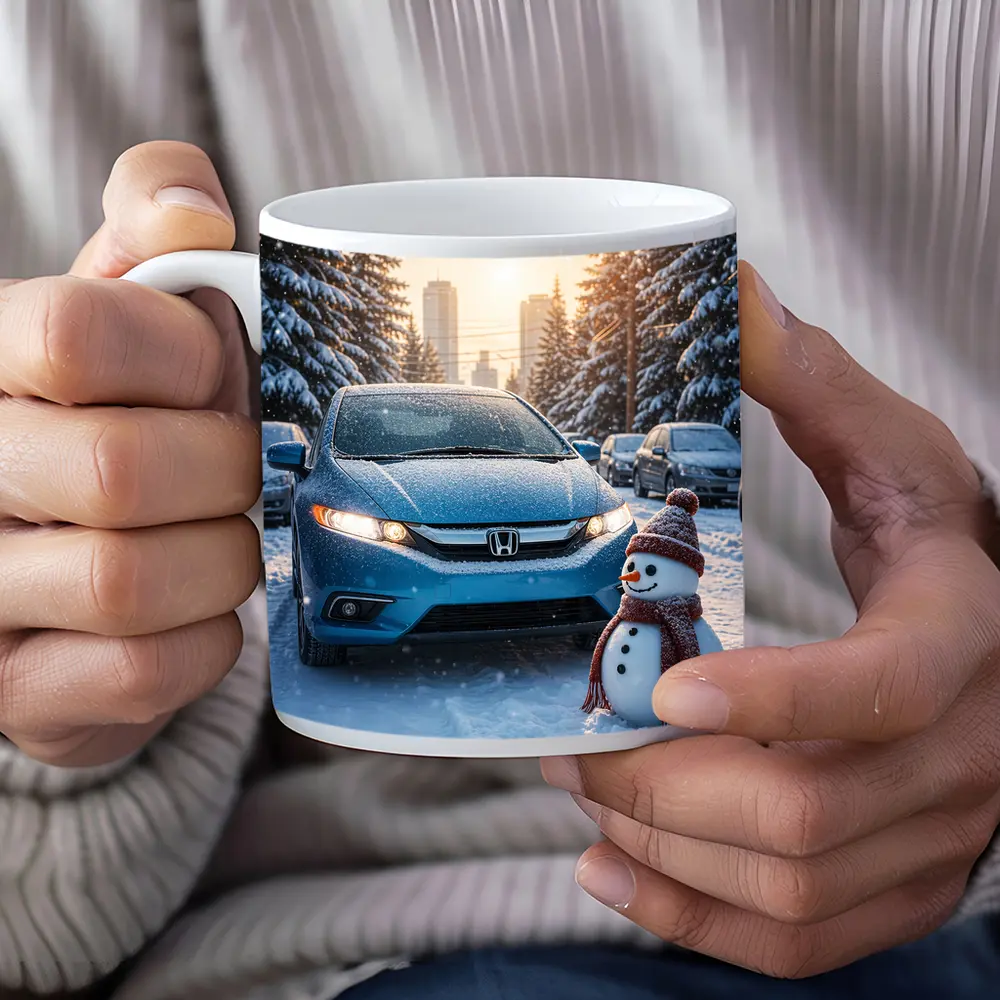 Honda Insight Blue Car Winter Snow Scene – Mugs