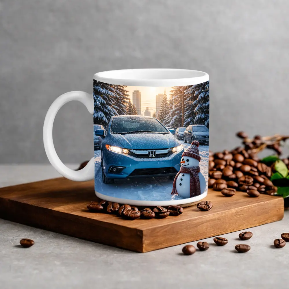 Honda Insight Blue Car Winter Snow Scene – Mugs