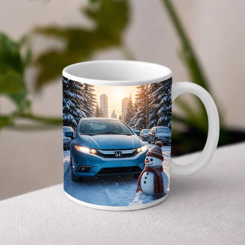 Honda Insight Blue Car Winter Snow Scene – Mugs