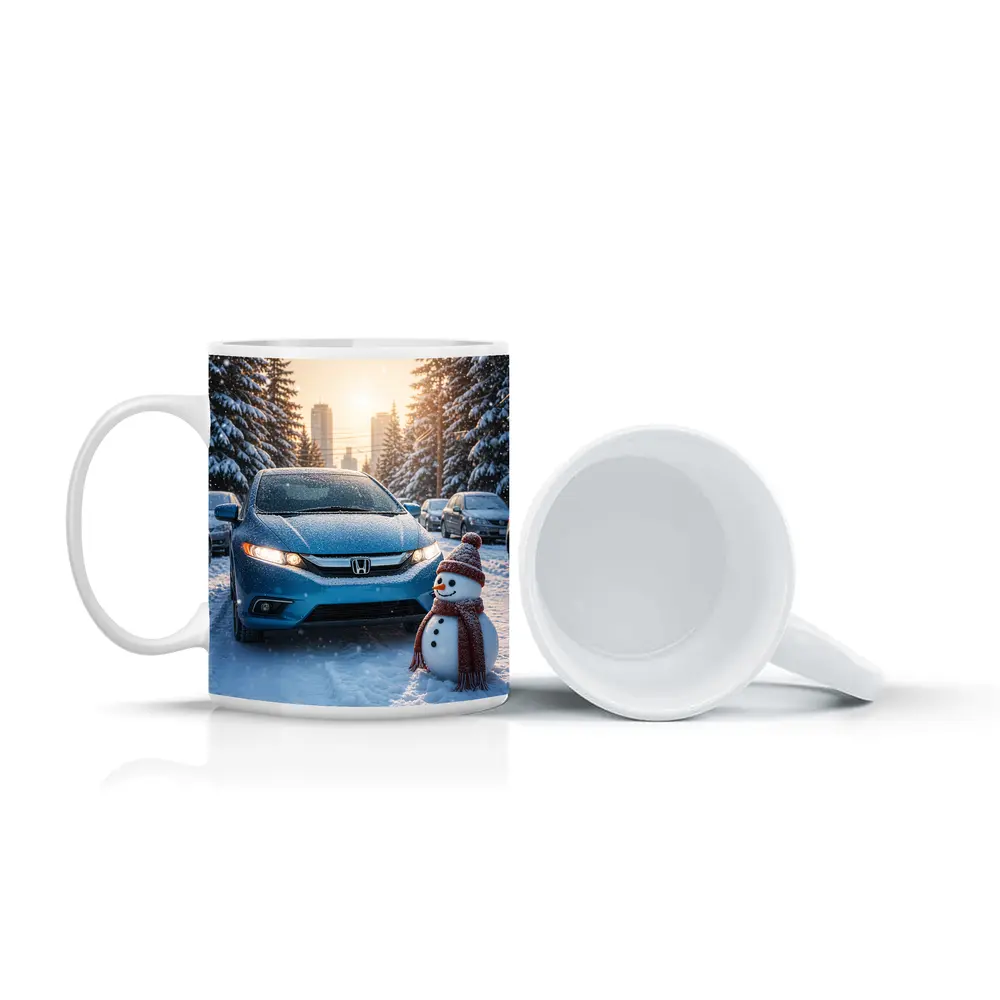Honda Insight Blue Car Winter Snow Scene – Mugs