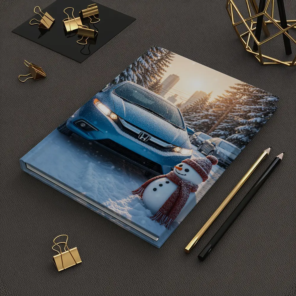 Honda Insight Blue Car Winter Snow Scene – Notebooks