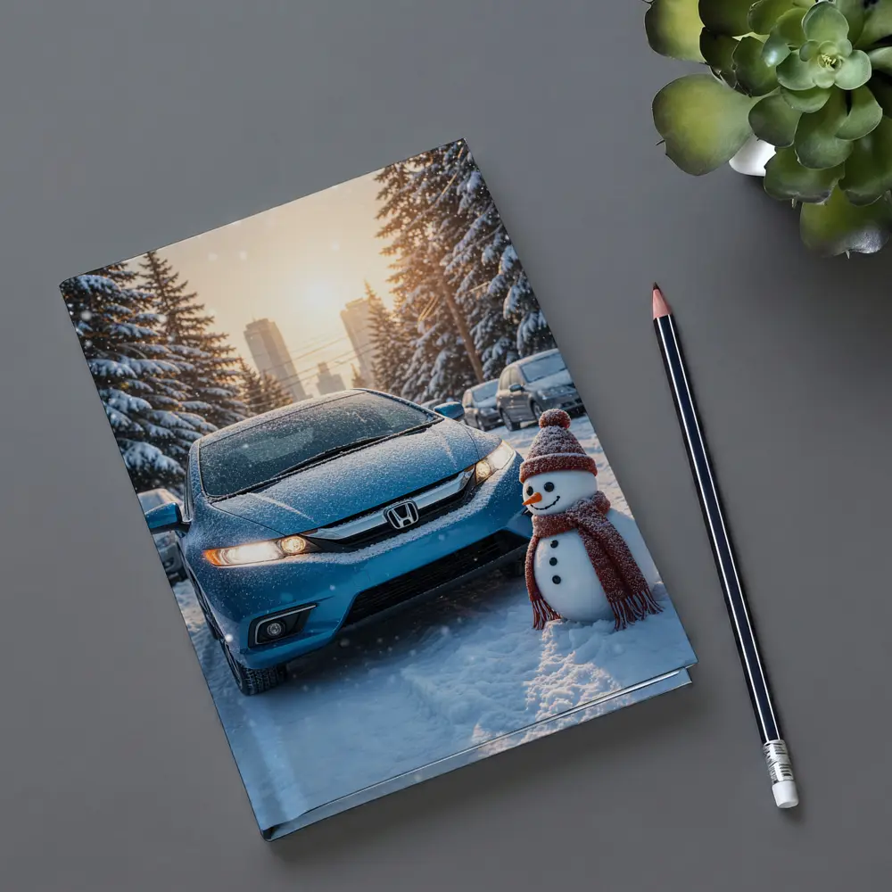 Honda Insight Blue Car Winter Snow Scene – Notebooks