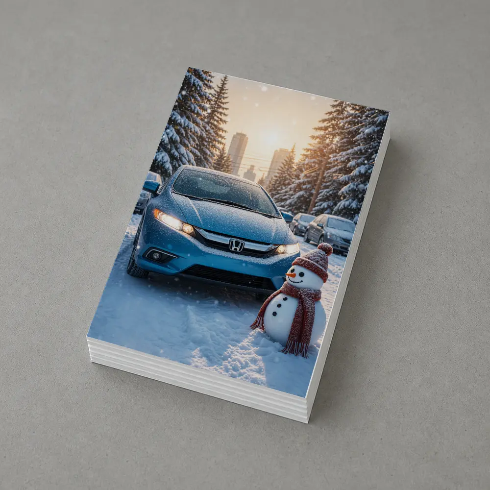 Honda Insight Blue Car Winter Snow Scene – Postcards