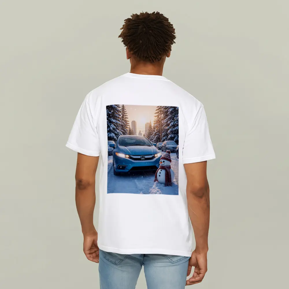 Honda Insight Blue Car Winter Snow Scene – T-Shirts