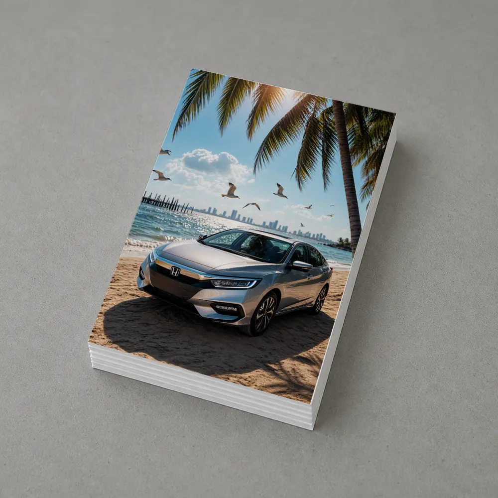 Honda Insight Parked on Sunny Beach – Postcards