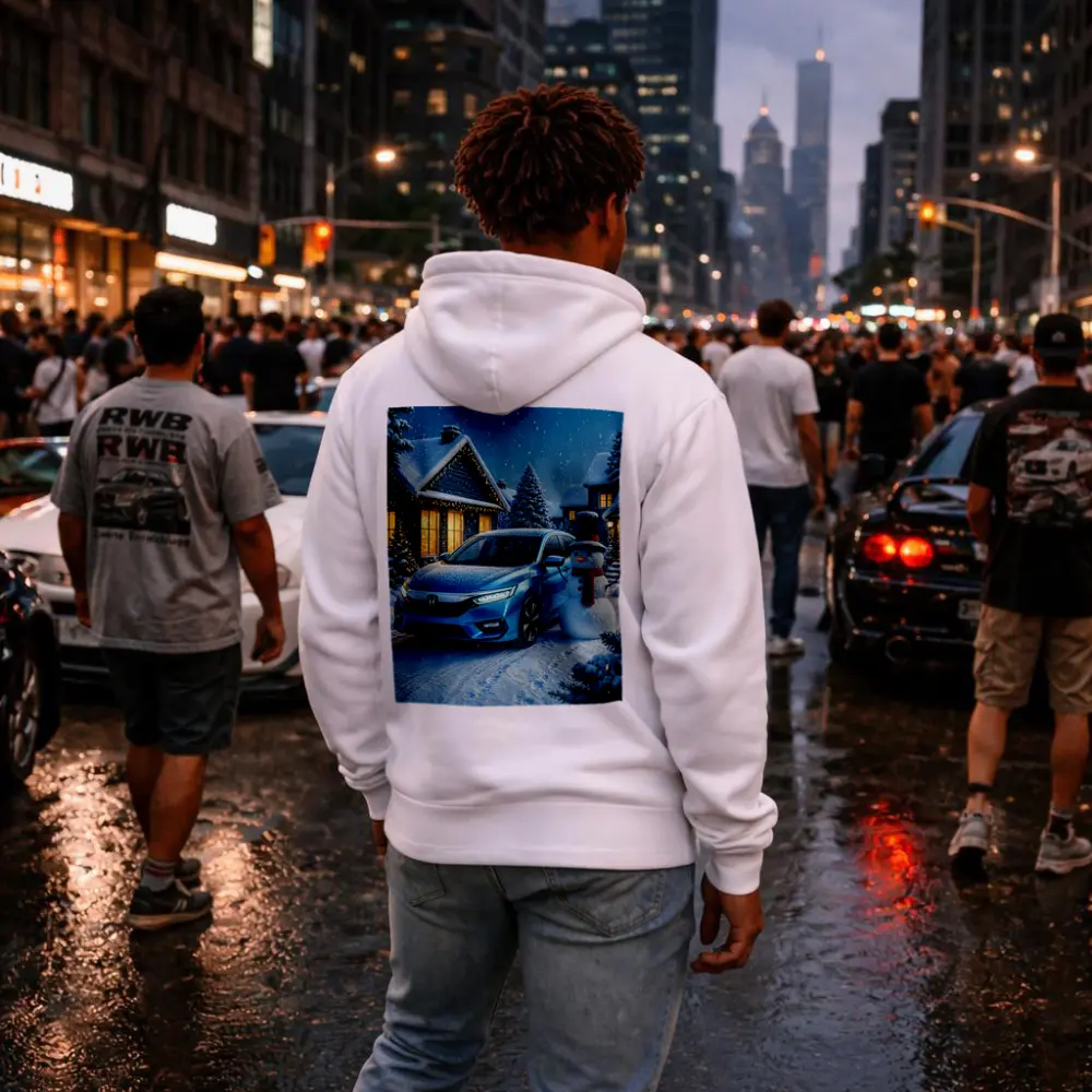 Honda Civic Blue Car Winter Snow Scene – Hoodies