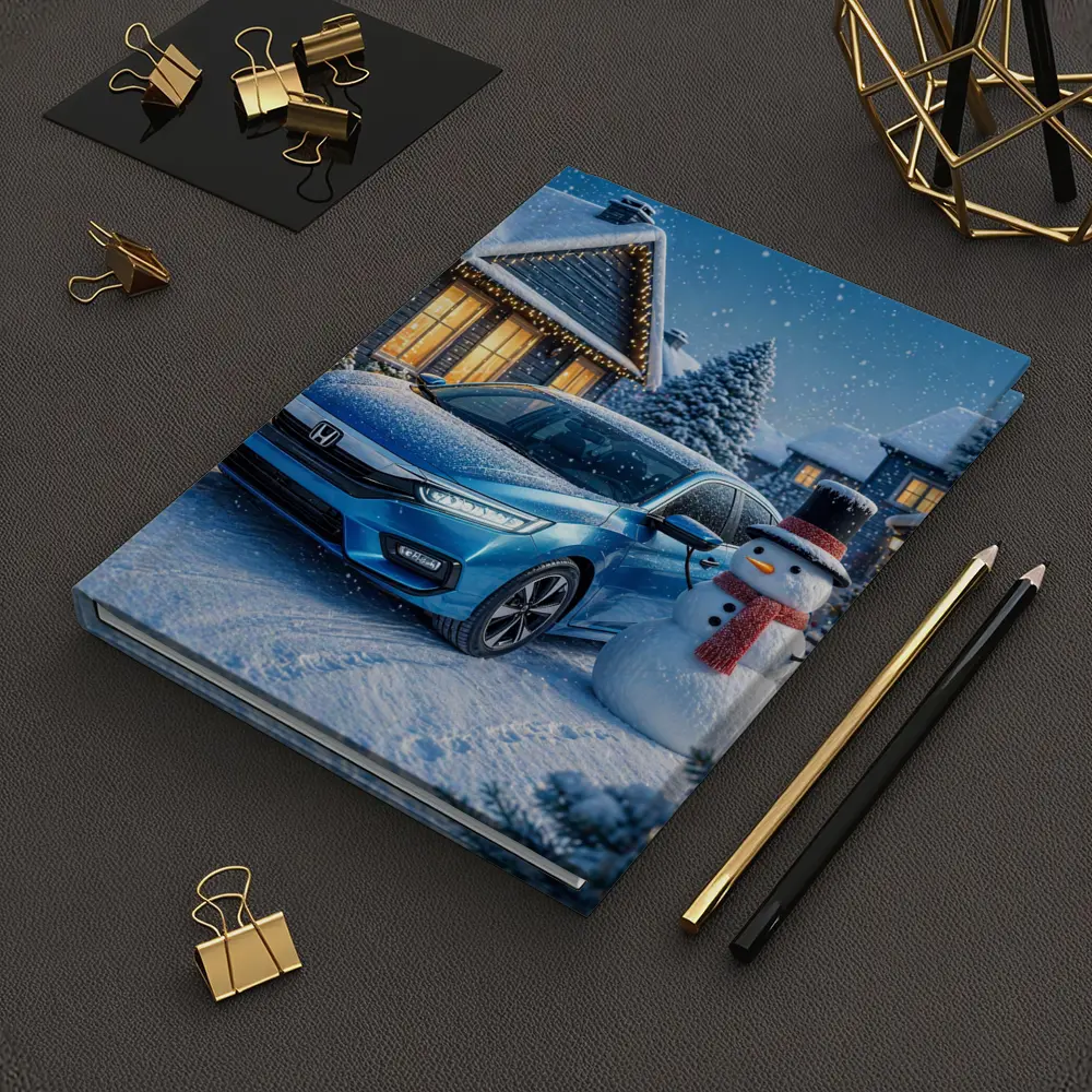 Honda Civic Blue Car Winter Snow Scene – Notebooks