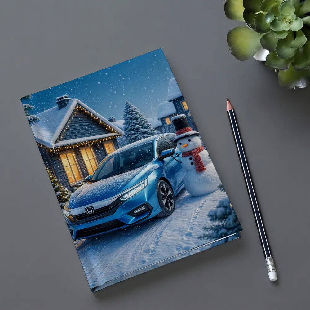 Honda Civic Blue Car Winter Snow Scene – Notebooks
