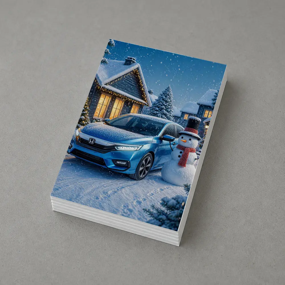 Honda Civic Blue Car Winter Snow Scene – Postcards