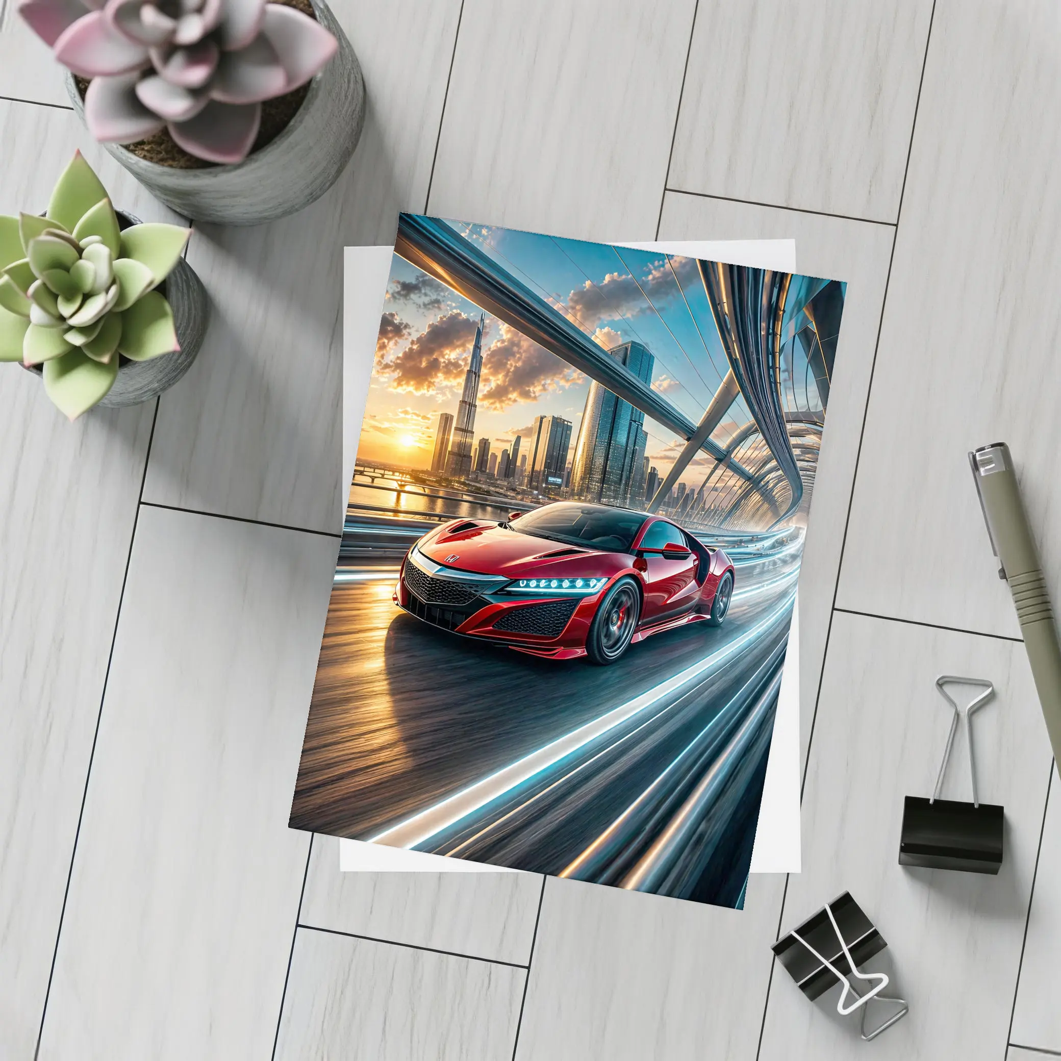 Acura NSX Red Supercar Dubai Skyline – Postcards