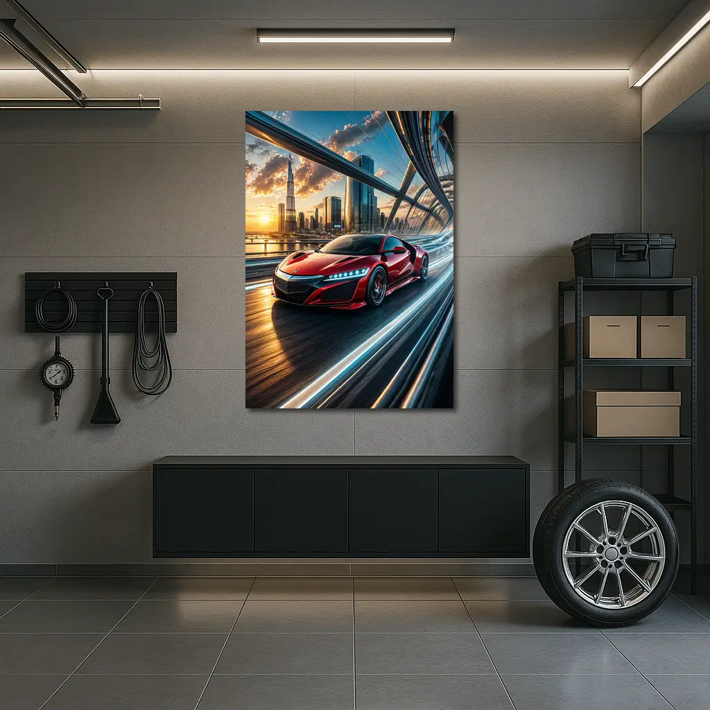 Acura NSX Red Supercar Dubai Skyline – Wall Art