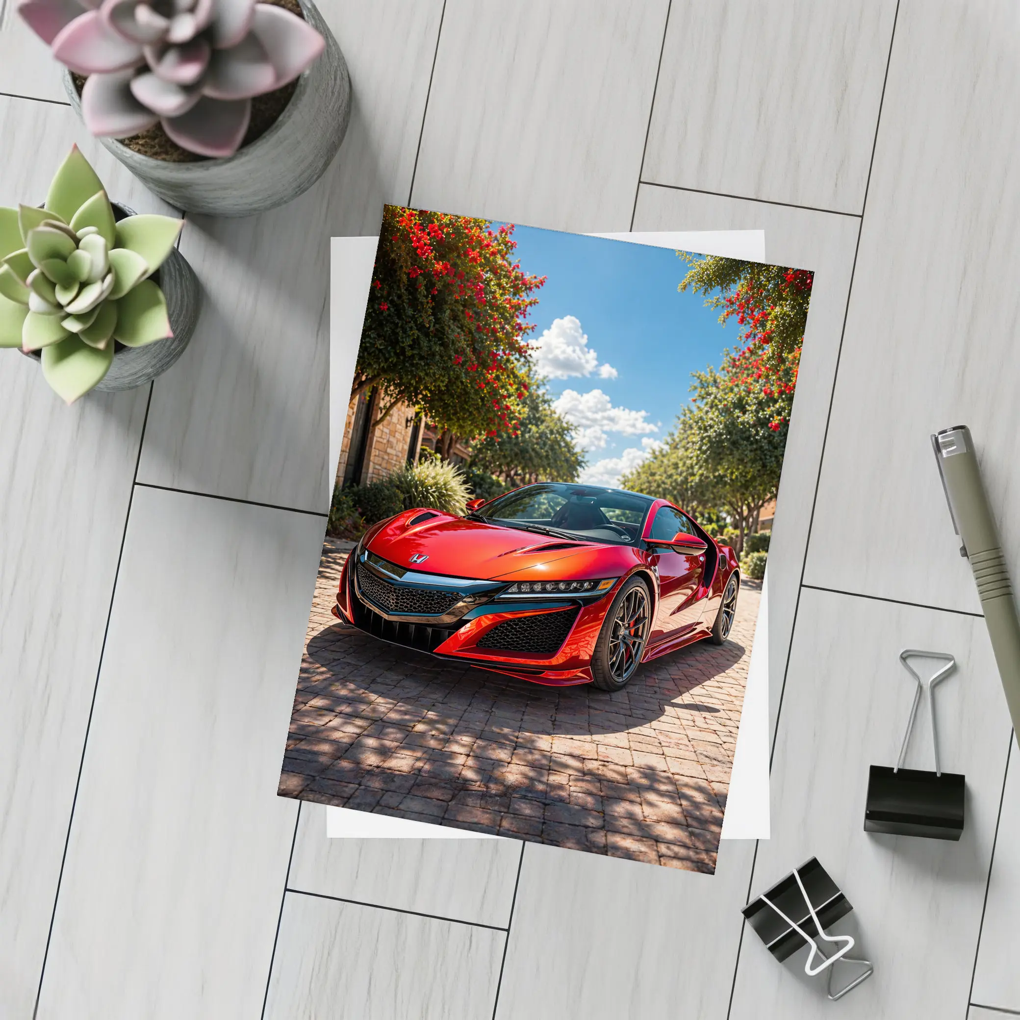 Honda NSX Red Sports Car Sunny Driveway – Postcards