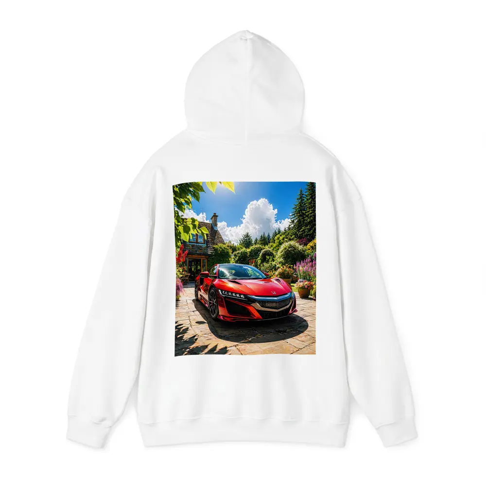 Honda NSX Red Supercar Cottage Garden Setting – Hoodies