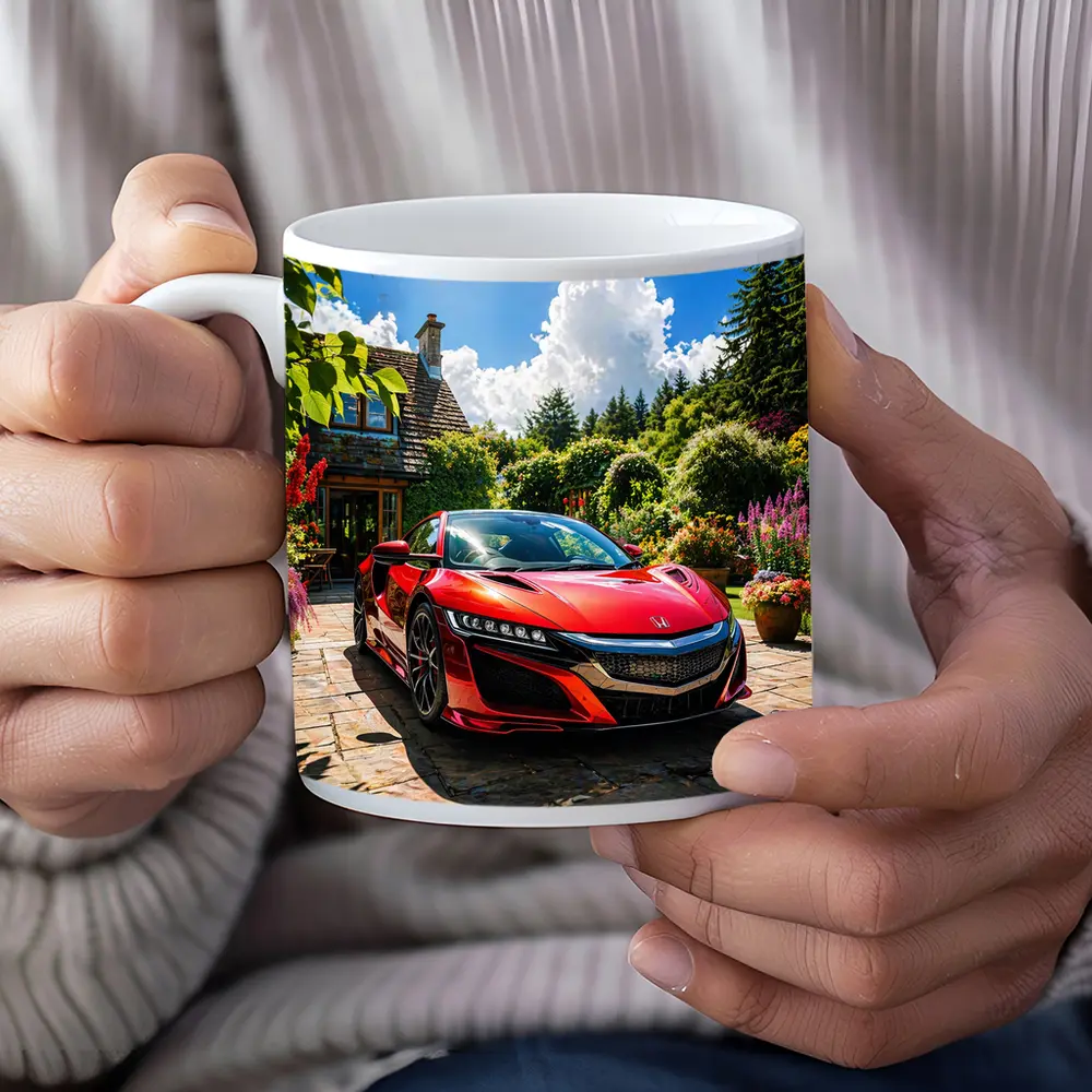 Honda NSX Red Supercar Cottage Garden Setting – Mugs