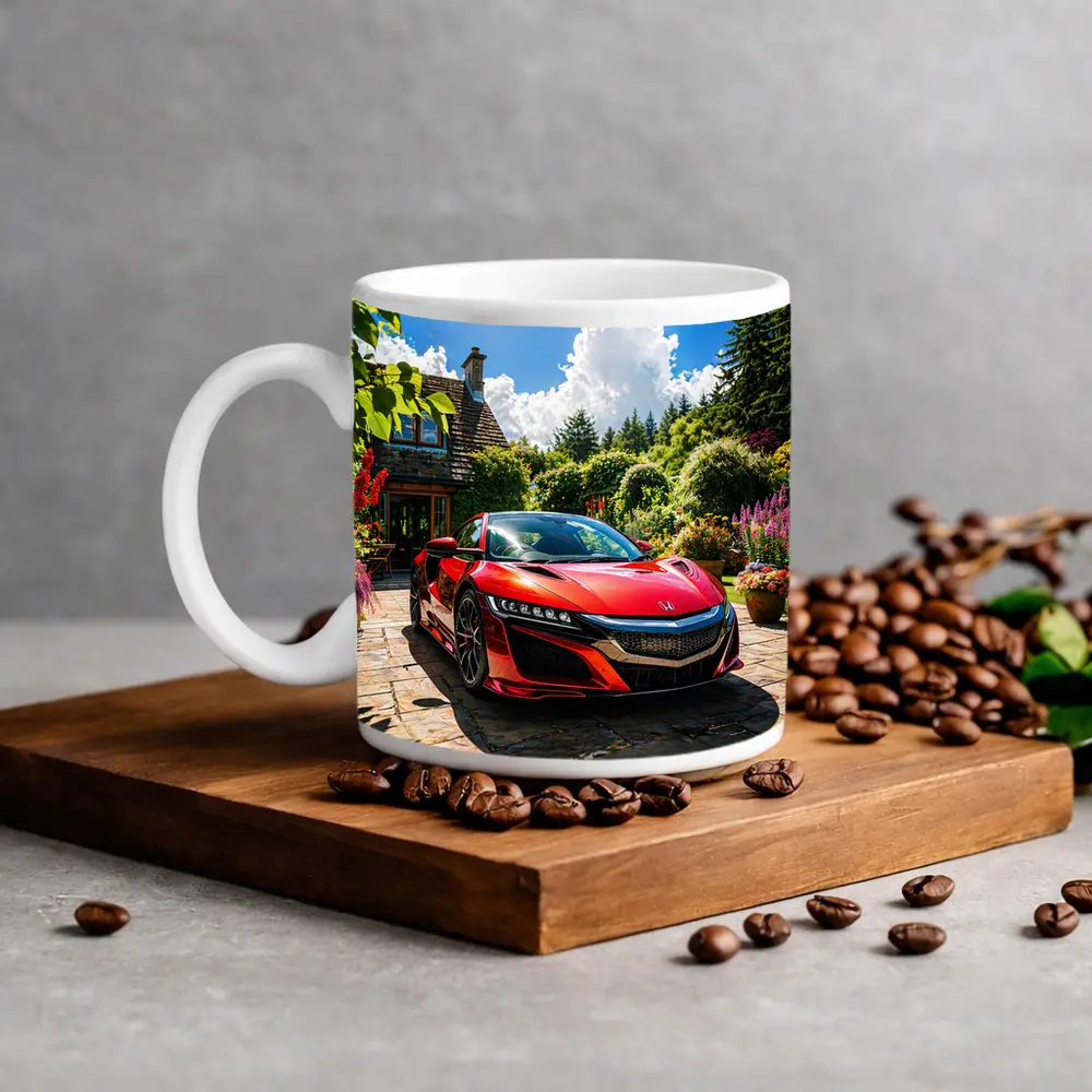 Honda NSX Red Supercar Cottage Garden Setting – Mugs