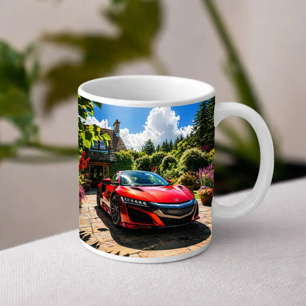 Honda NSX Red Supercar Cottage Garden Setting – Mugs