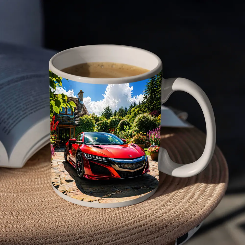 Honda NSX Red Supercar Cottage Garden Setting – Mugs