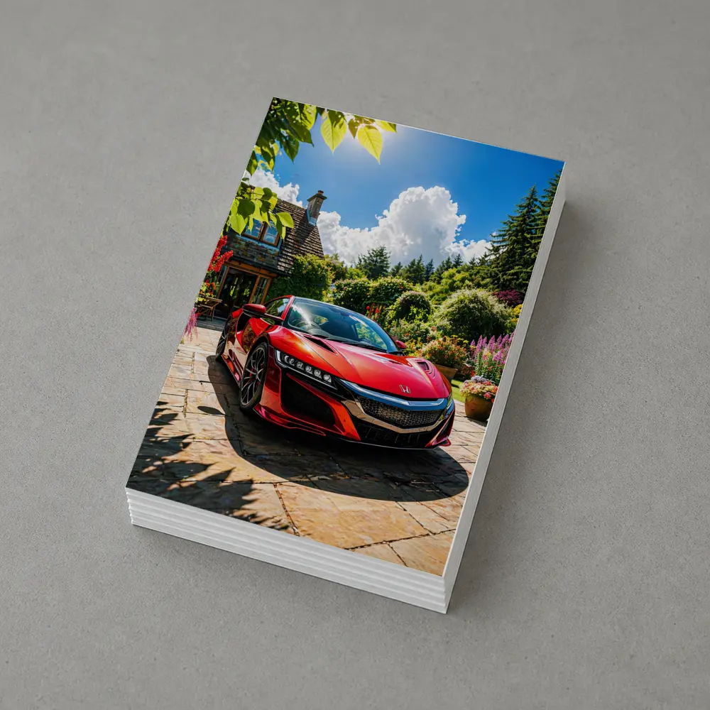 Honda NSX Red Supercar Cottage Garden Setting – Postcards