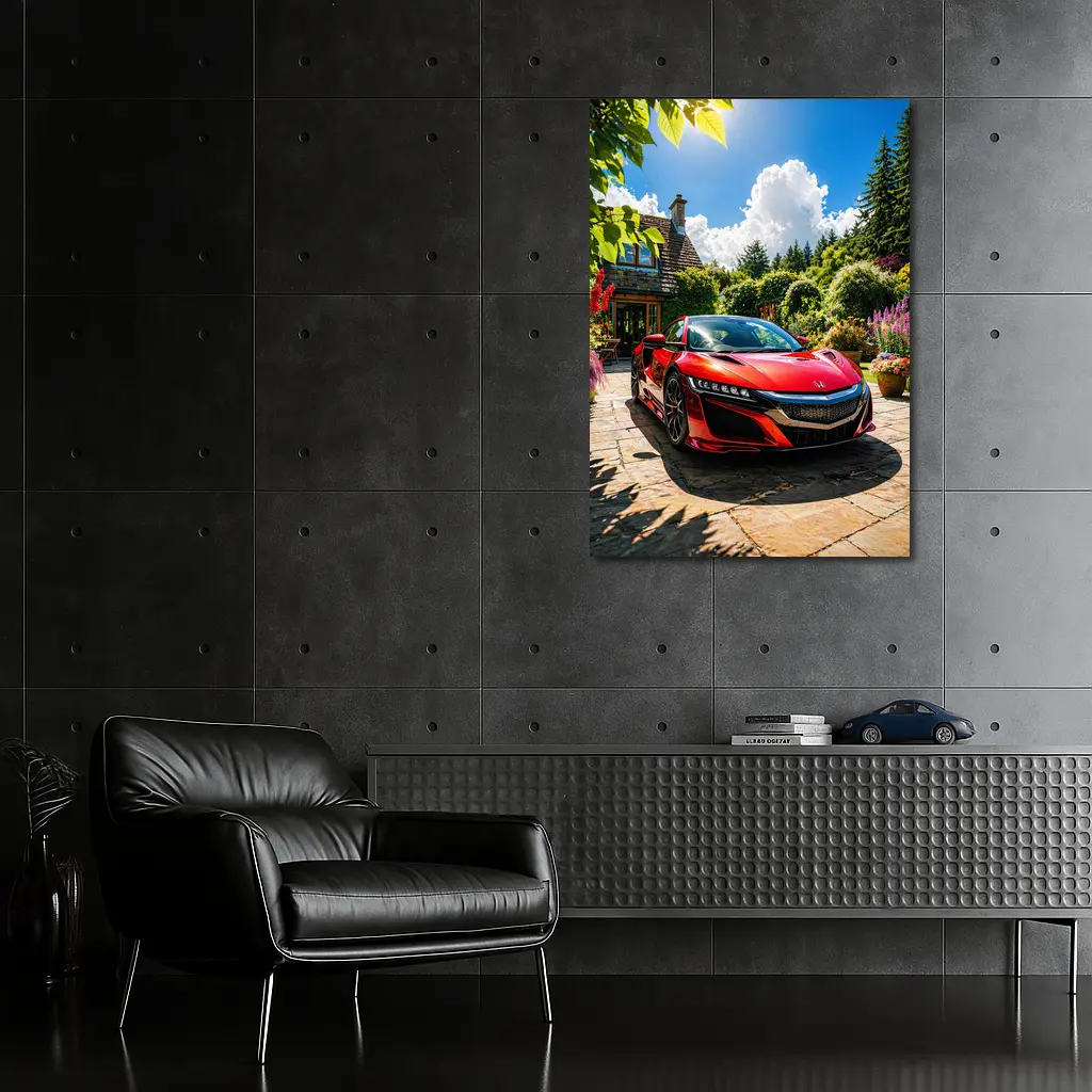 Honda NSX Red Supercar Cottage Garden Setting – Wall Art