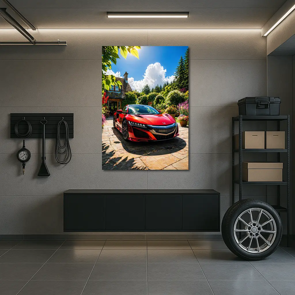 Honda NSX Red Supercar Cottage Garden Setting – Wall Art