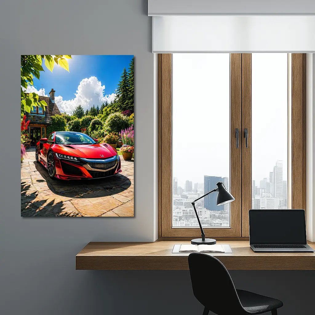 Honda NSX Red Supercar Cottage Garden Setting – Wall Art