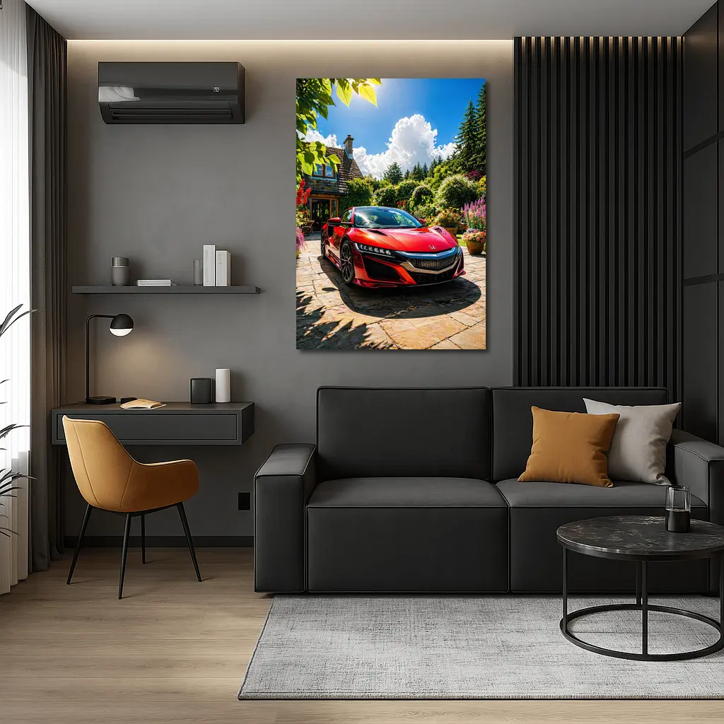 Honda NSX Red Supercar Cottage Garden Setting – Wall Art