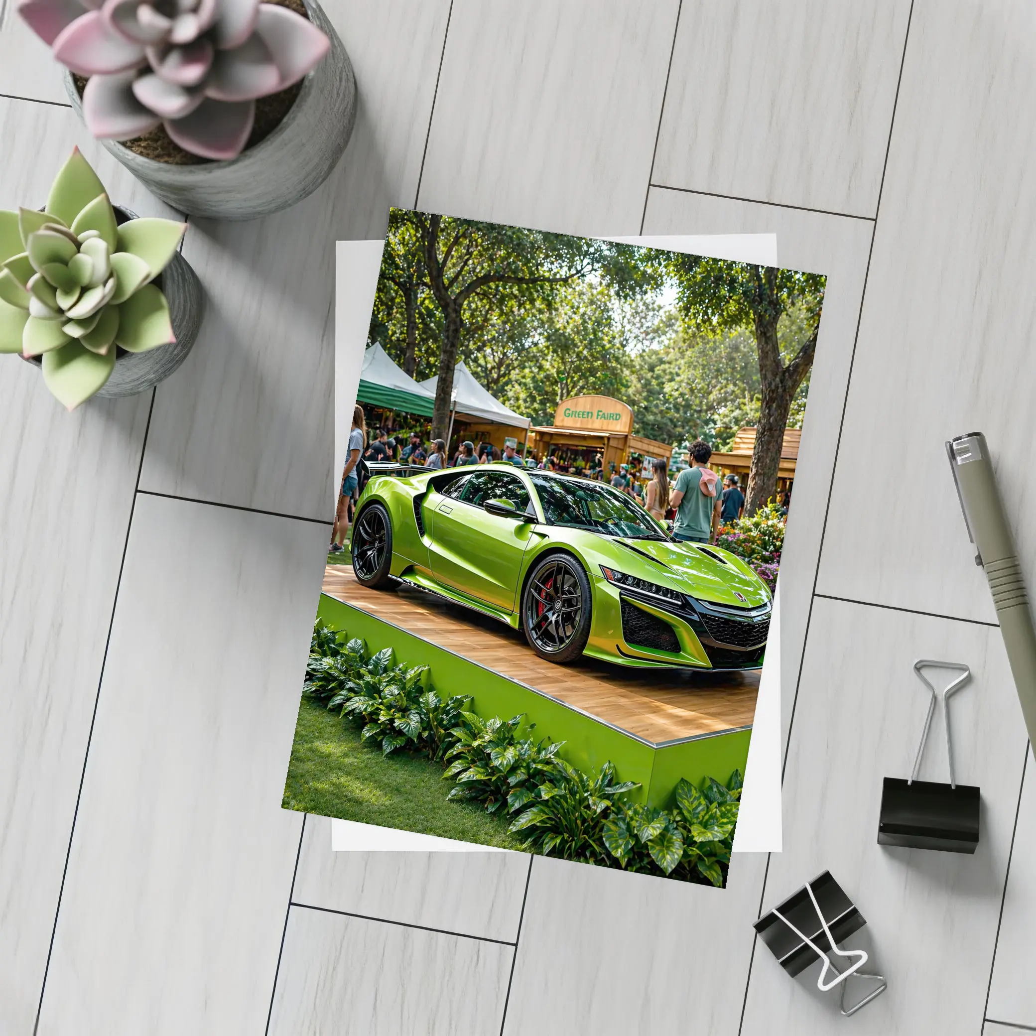 Acura NSX Green Supercar at Outdoor Fair – Postcards