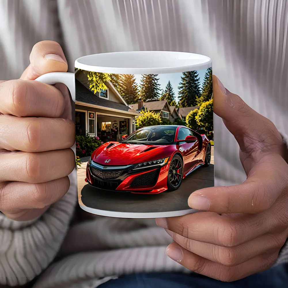 Honda NSX Red Supercar Suburban Driveway – Mugs