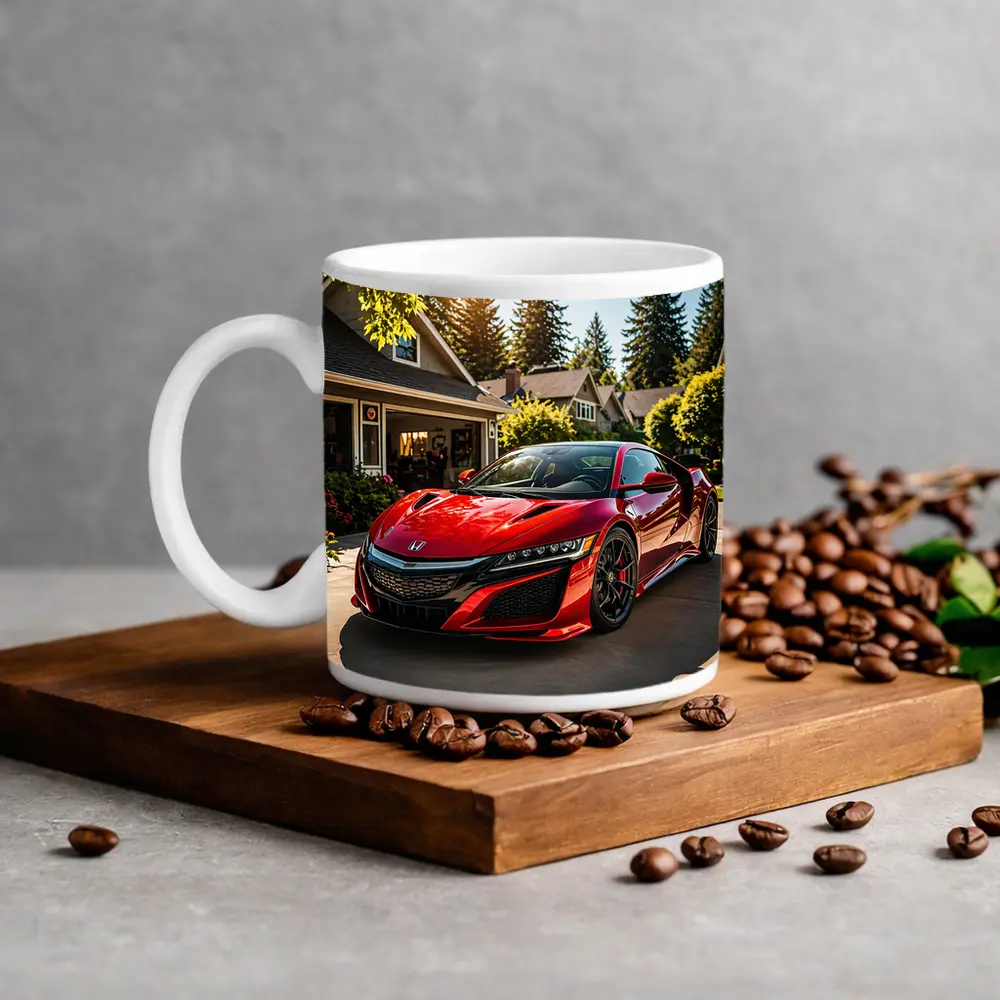 Honda NSX Red Supercar Suburban Driveway – Mugs