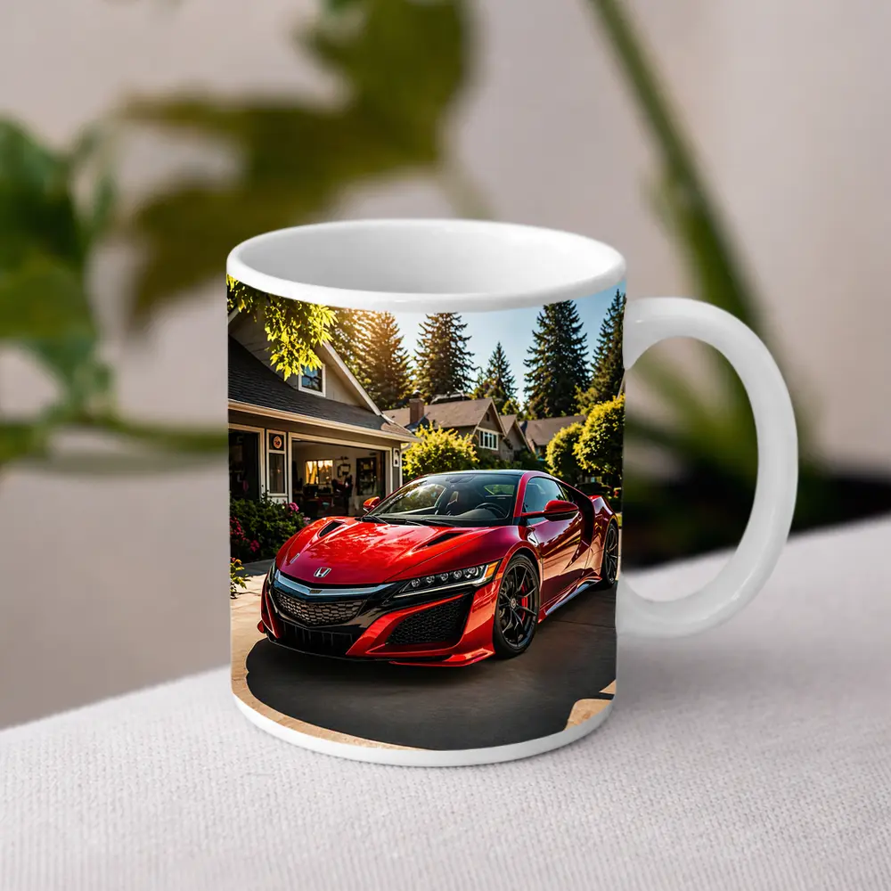 Honda NSX Red Supercar Suburban Driveway – Mugs