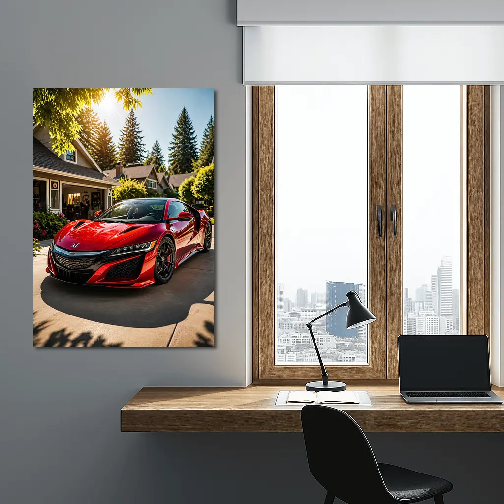 Honda NSX Red Supercar Suburban Driveway – Wall Art