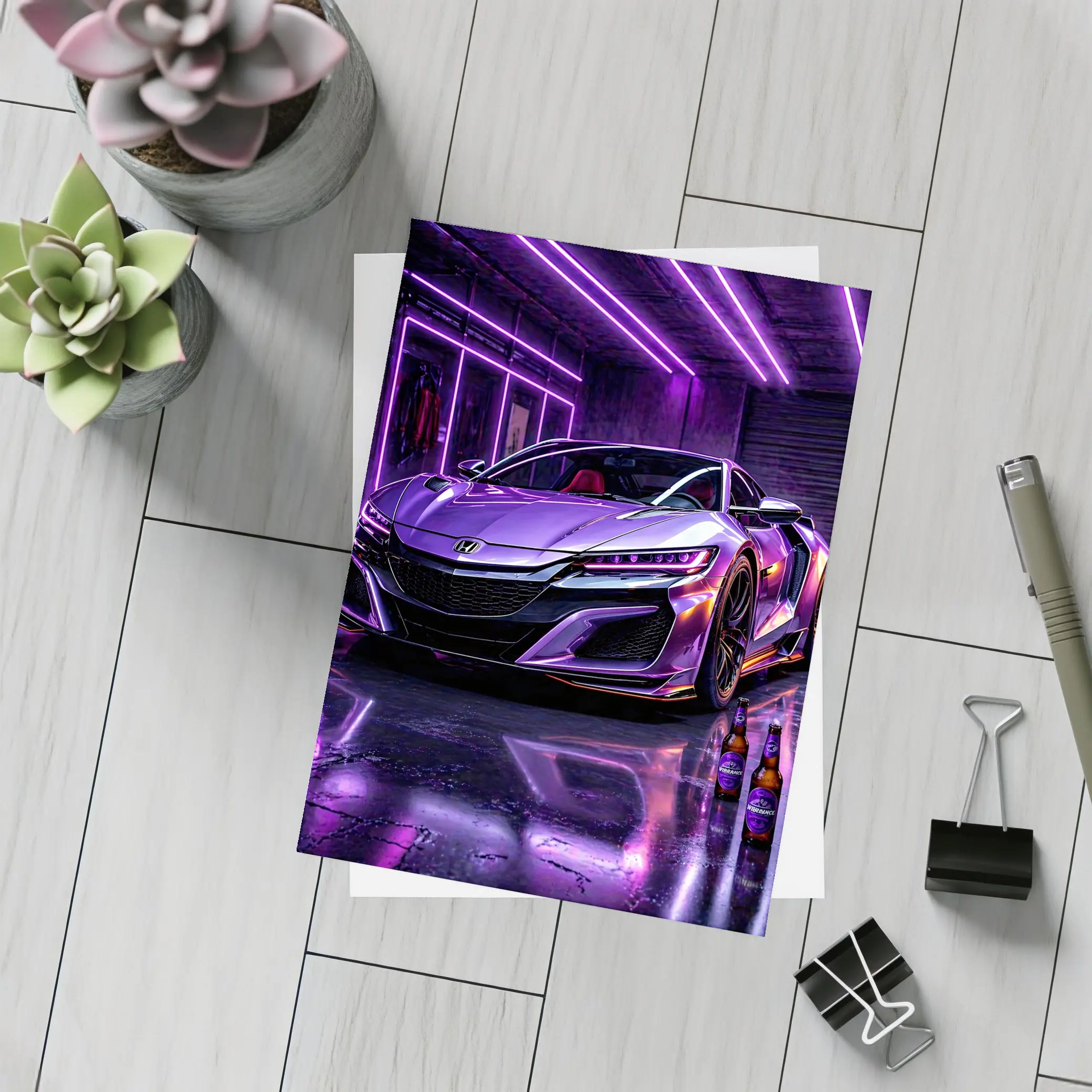 Honda NSX Purple Neon Garage Night – Postcards