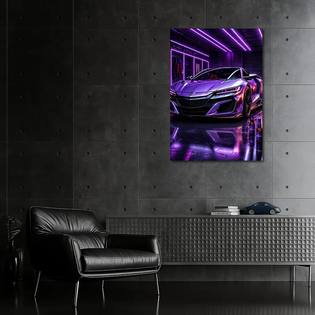 Honda NSX Purple Neon Garage Night – Wall Art