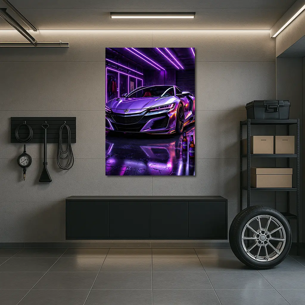 Honda NSX Purple Neon Garage Night – Wall Art