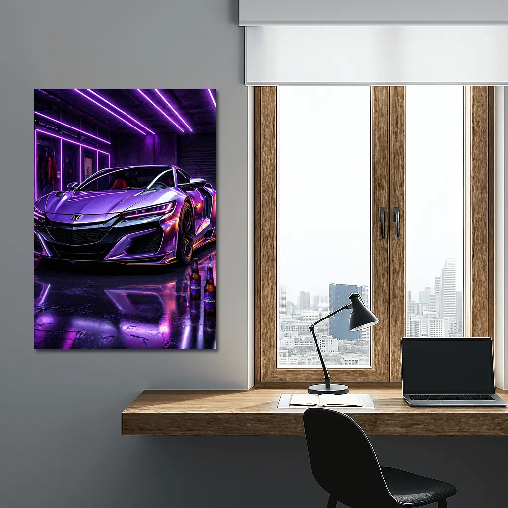 Honda NSX Purple Neon Garage Night – Wall Art