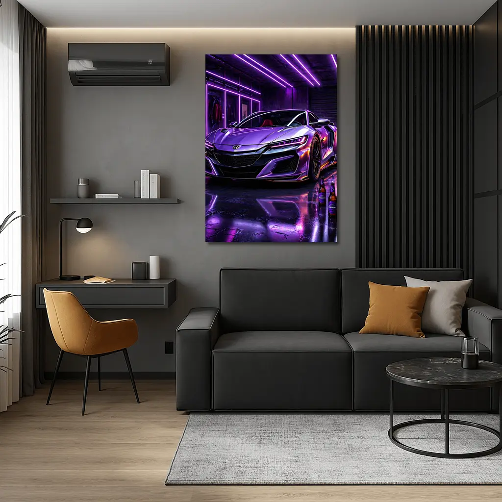 Honda NSX Purple Neon Garage Night – Wall Art