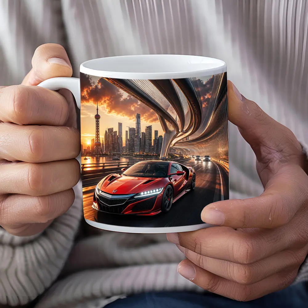 Honda NSX Red Supercar City Bridge Sunset – Mugs