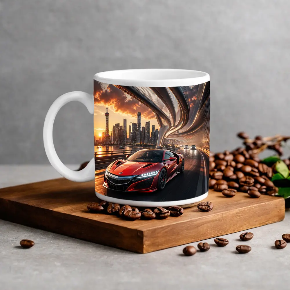 Honda NSX Red Supercar City Bridge Sunset – Mugs