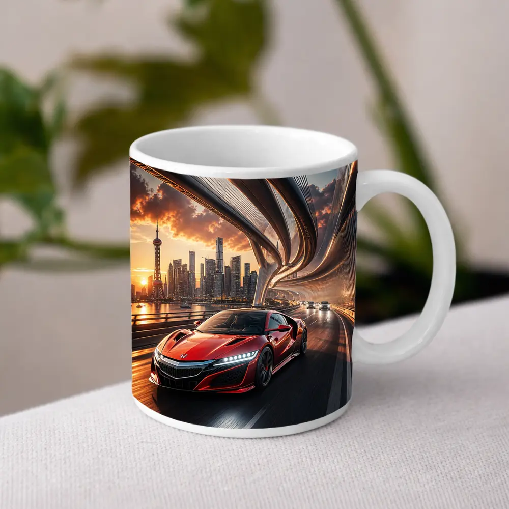 Honda NSX Red Supercar City Bridge Sunset – Mugs