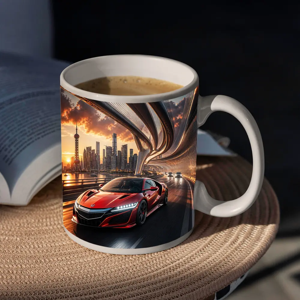 Honda NSX Red Supercar City Bridge Sunset – Mugs