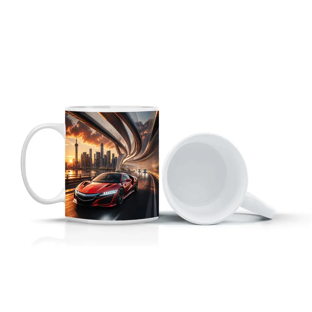 Honda NSX Red Supercar City Bridge Sunset – Mugs