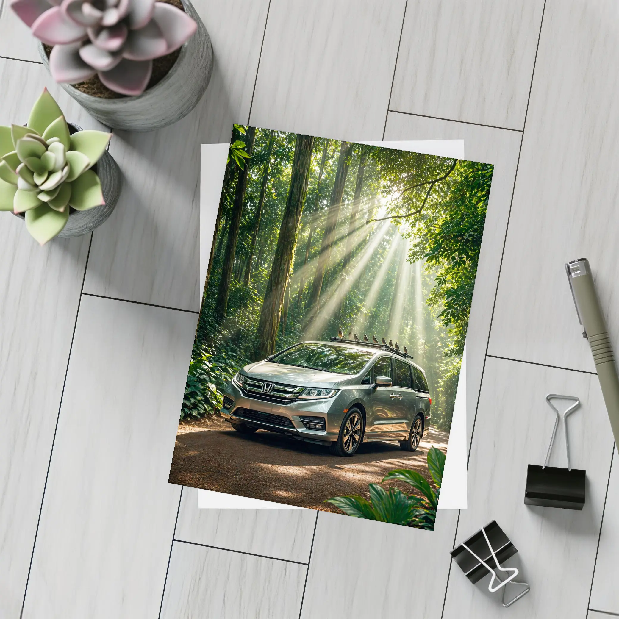 Honda Odyssey Minivan Parked In Forest – Postcards