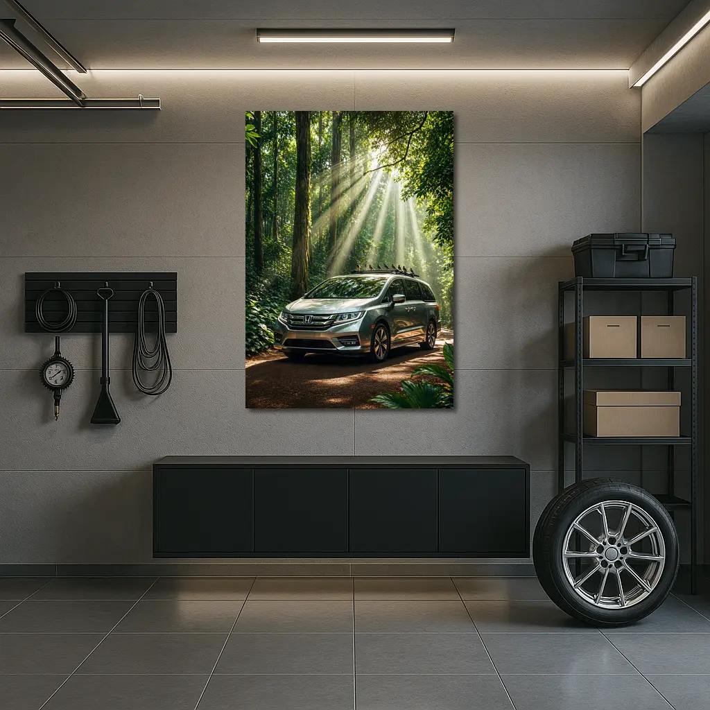 Honda Odyssey Minivan Parked In Forest – Wall Art
