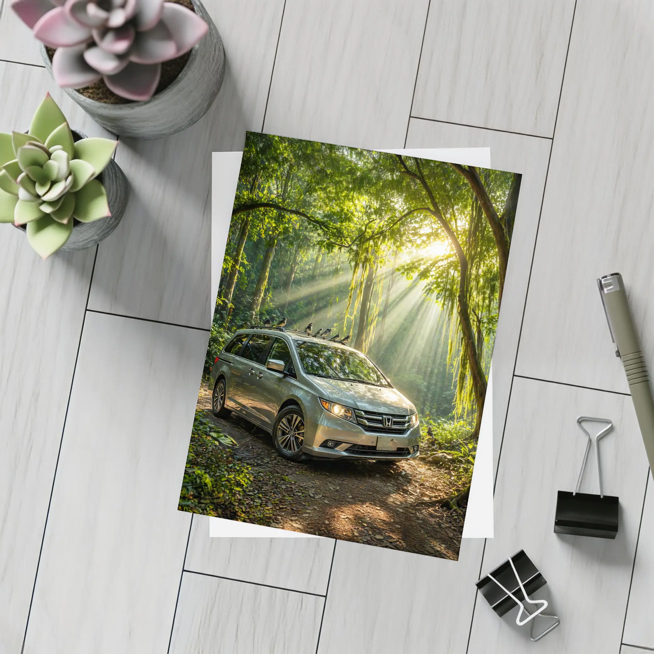 Honda Odyssey Minivan Parked In Forest – Postcards